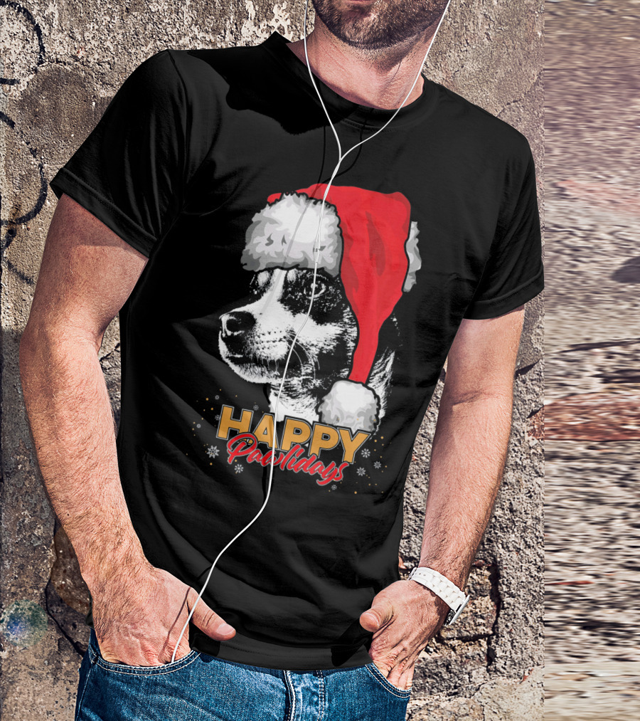 Happy Pawlidays Funny Christmas Rat Terrier Christmas Hat T-Shirt