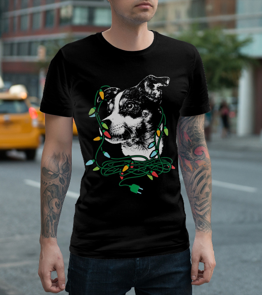 Christmas Lights Rat Terrier Portrait With Festive Holiday Decorations T-Shirt