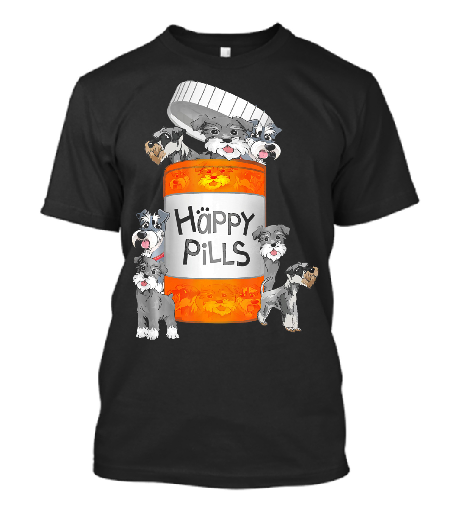 Happy Pills Schnauzer Bottle With Dogs T-Shirt