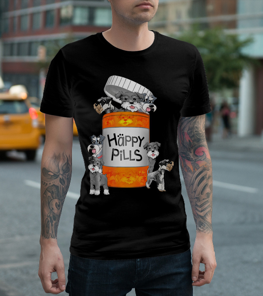 Happy Pills Schnauzer Bottle With Dogs T-Shirt
