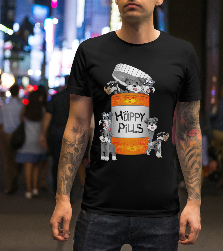 Happy Pills Schnauzer Bottle With Dogs T-Shirt