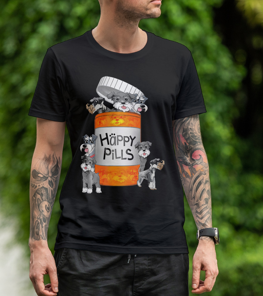 Happy Pills Schnauzer Bottle With Dogs T-Shirt