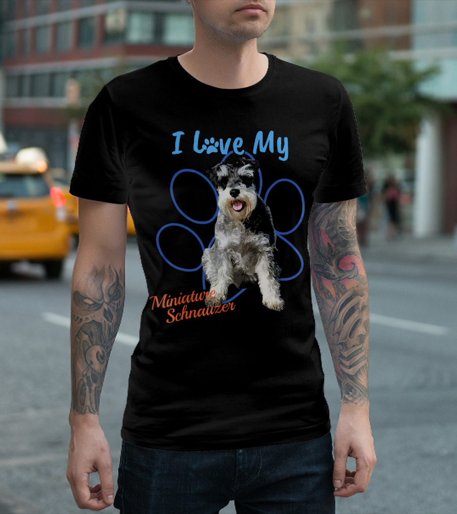 I Love My Miniature Schnauzer Paw Print Background T-Shirt