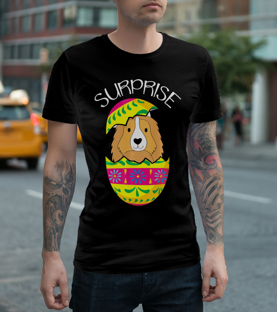 Surprise Cute Puppy Shetland Sheepdog Hatches Egg T-Shirt