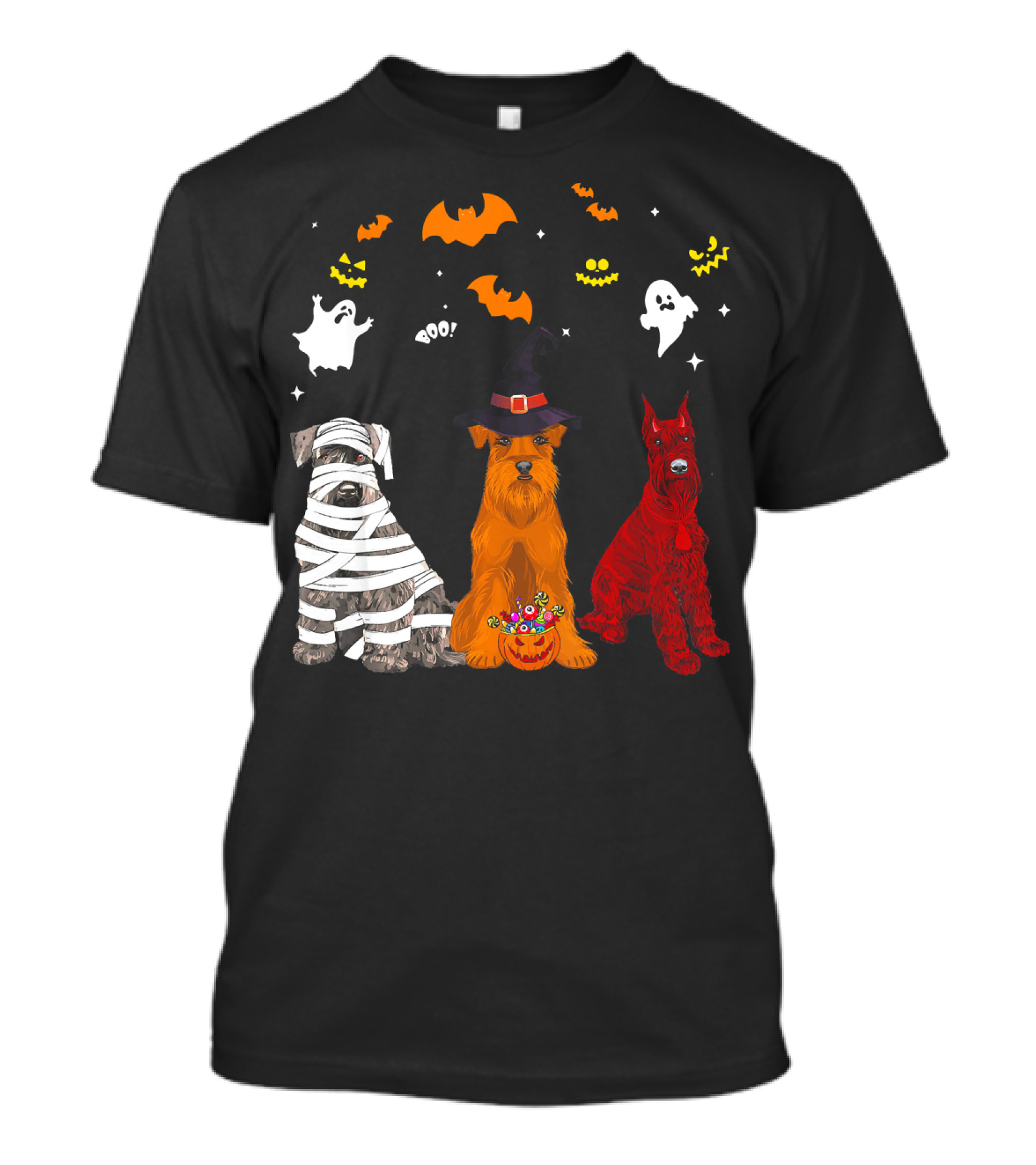 Halloween Schnauzer Dogs Lovers Mummy Witch Ghosts Bats T-Shirt