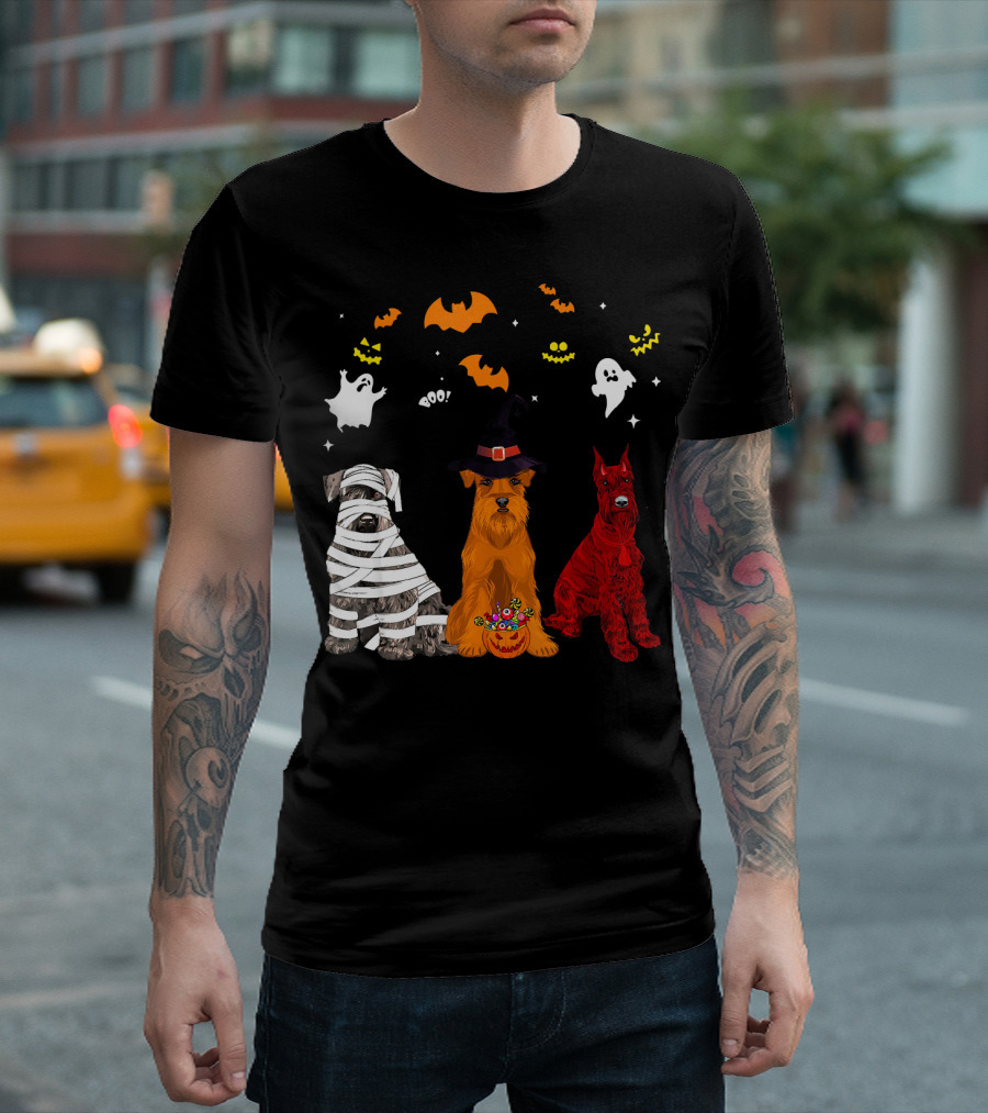 Halloween Schnauzer Dogs Lovers Mummy Witch Ghosts Bats T-Shirt