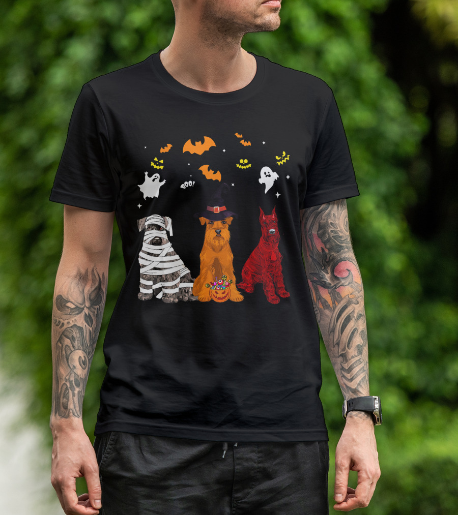 Halloween Schnauzer Dogs Lovers Mummy Witch Ghosts Bats T-Shirt
