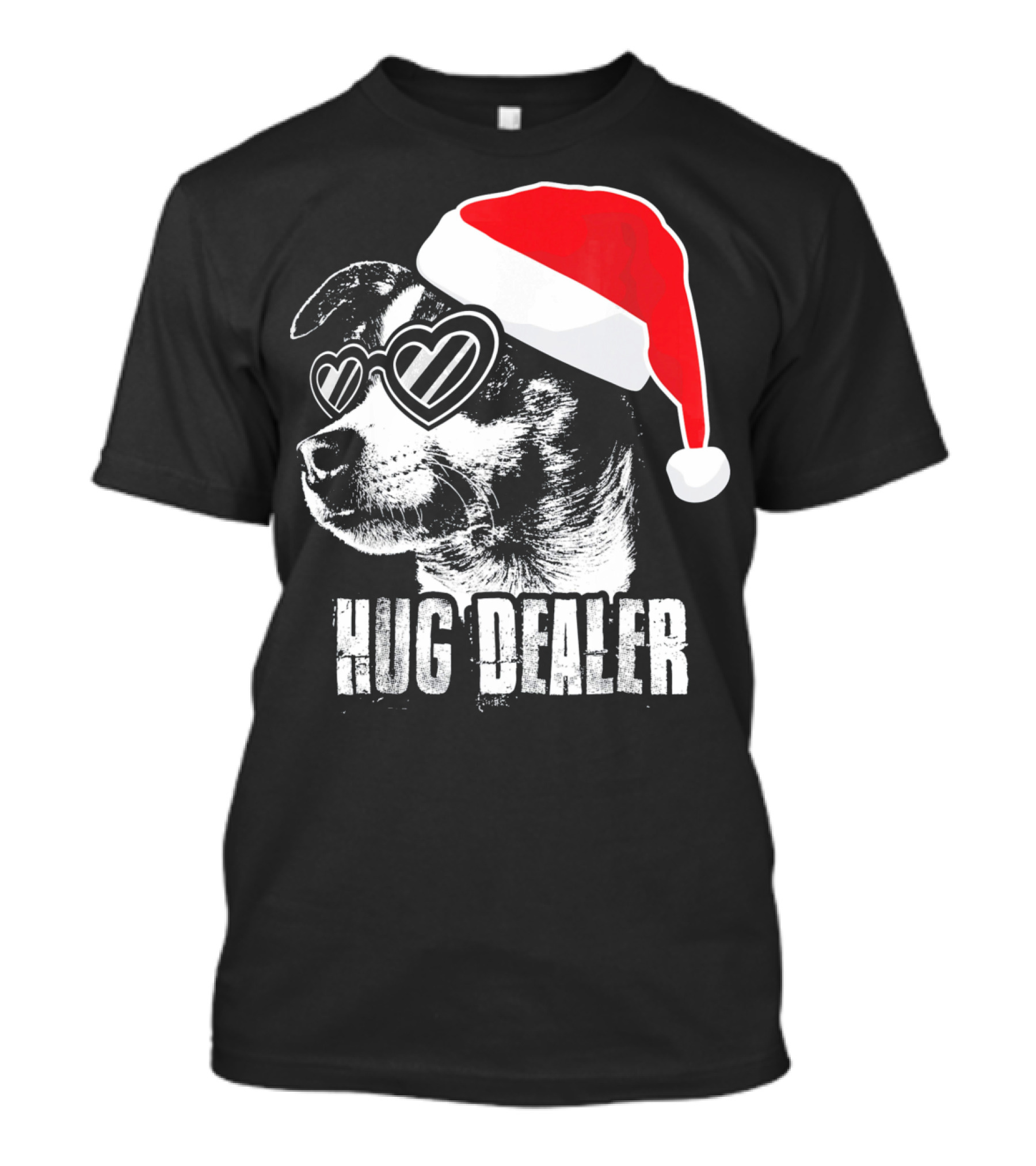 Hug Dealer Rat Terrier Santa Hat Heart Glasses T-Shirt