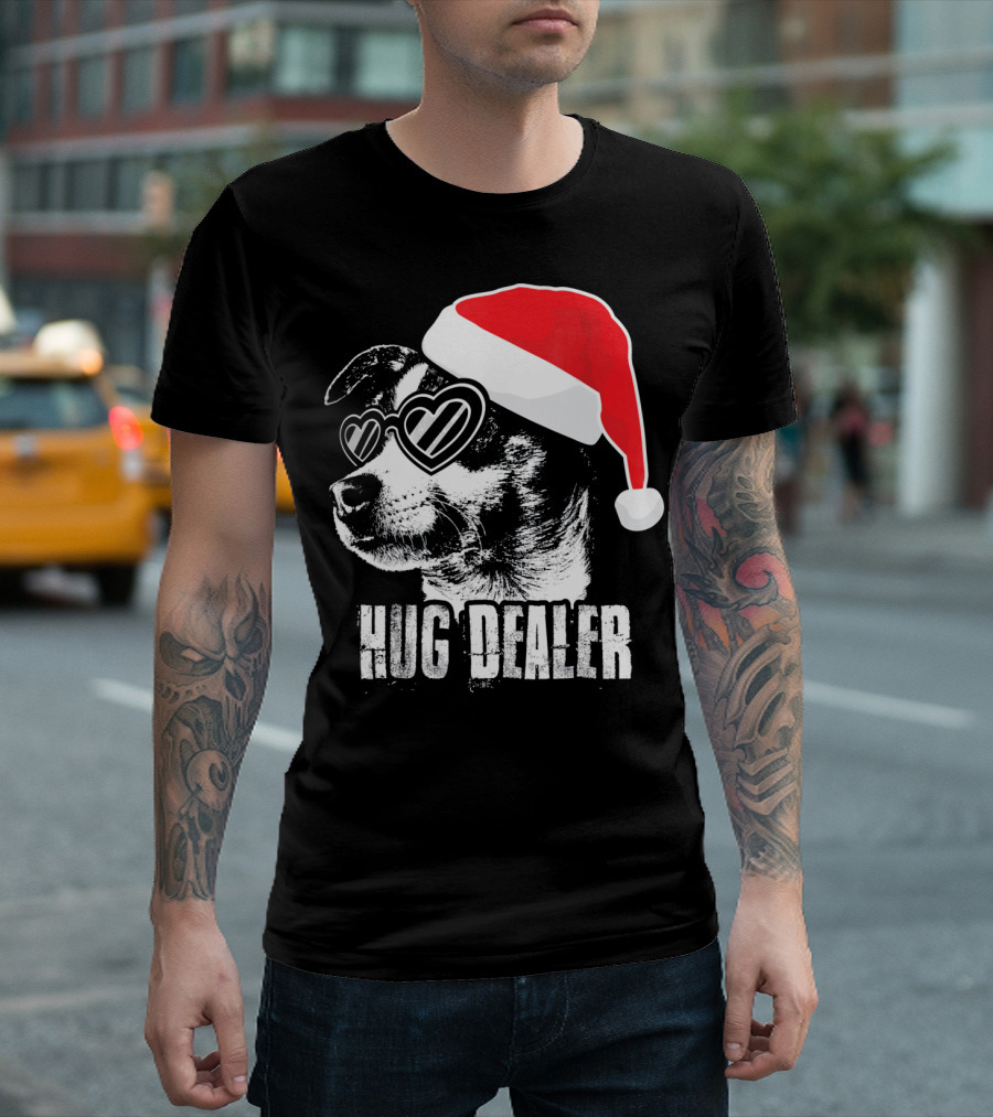 Hug Dealer Rat Terrier Santa Hat Heart Glasses T-Shirt