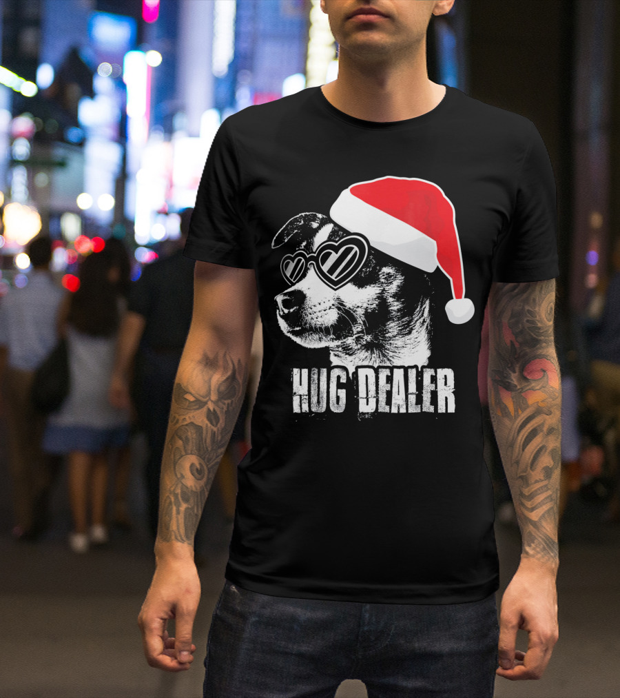 Hug Dealer Rat Terrier Santa Hat Heart Glasses T-Shirt