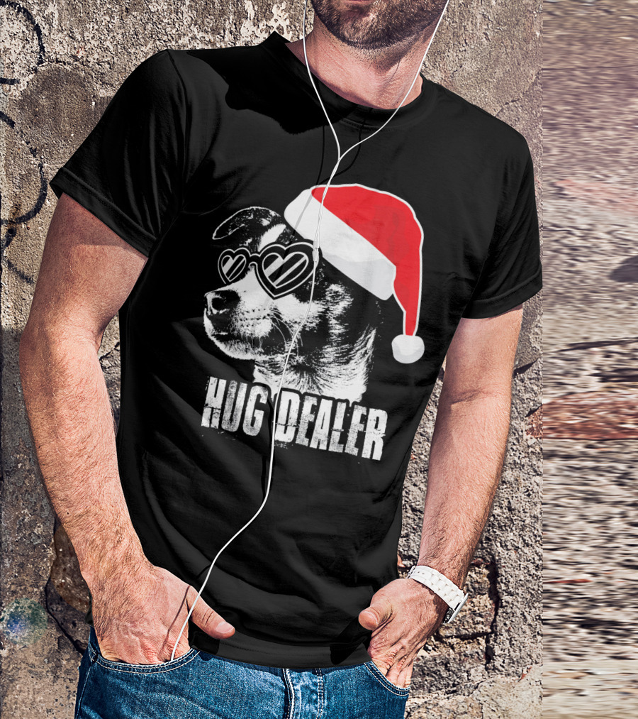 Hug Dealer Rat Terrier Santa Hat Heart Glasses T-Shirt