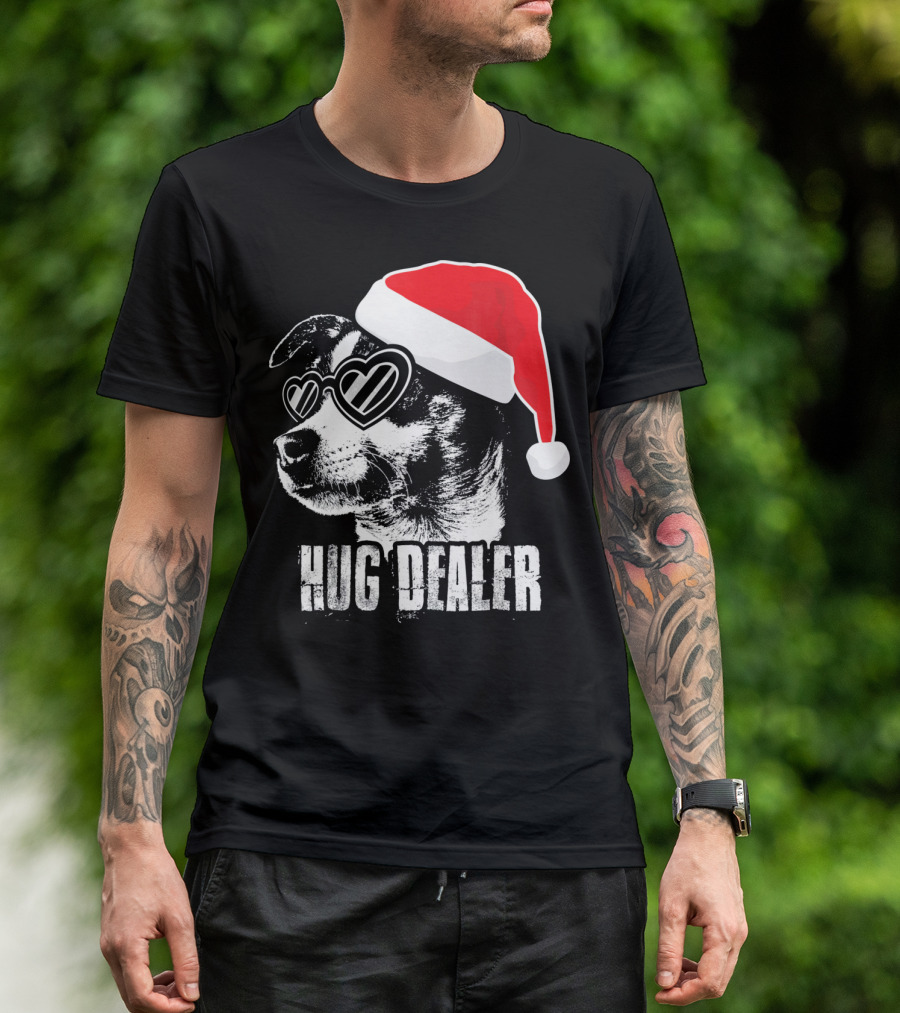 Hug Dealer Rat Terrier Santa Hat Heart Glasses T-Shirt