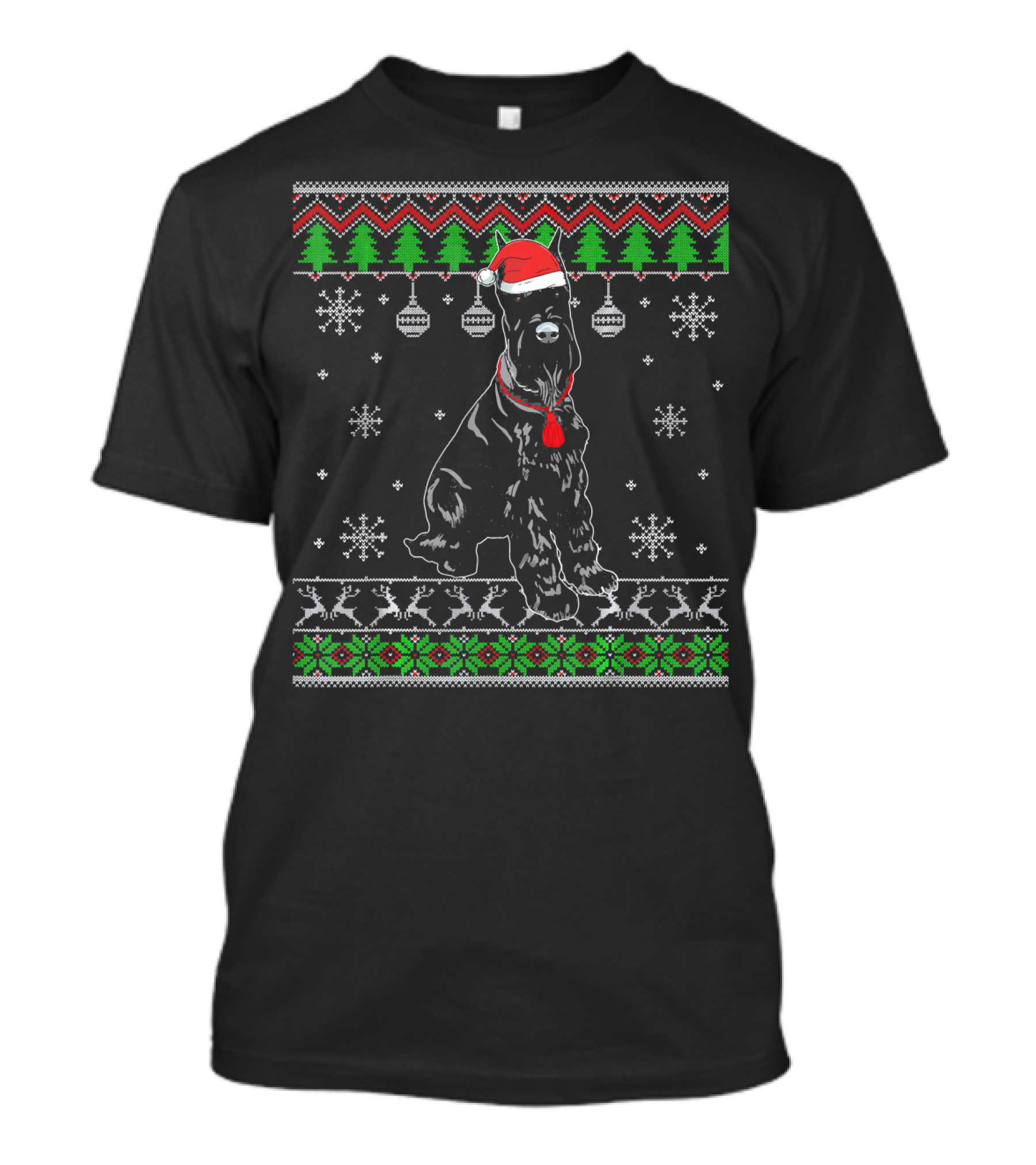 Giant Schnauzer Christmas Cool Santa Ugly Sweater Pattern Snowflakes T-Shirt
