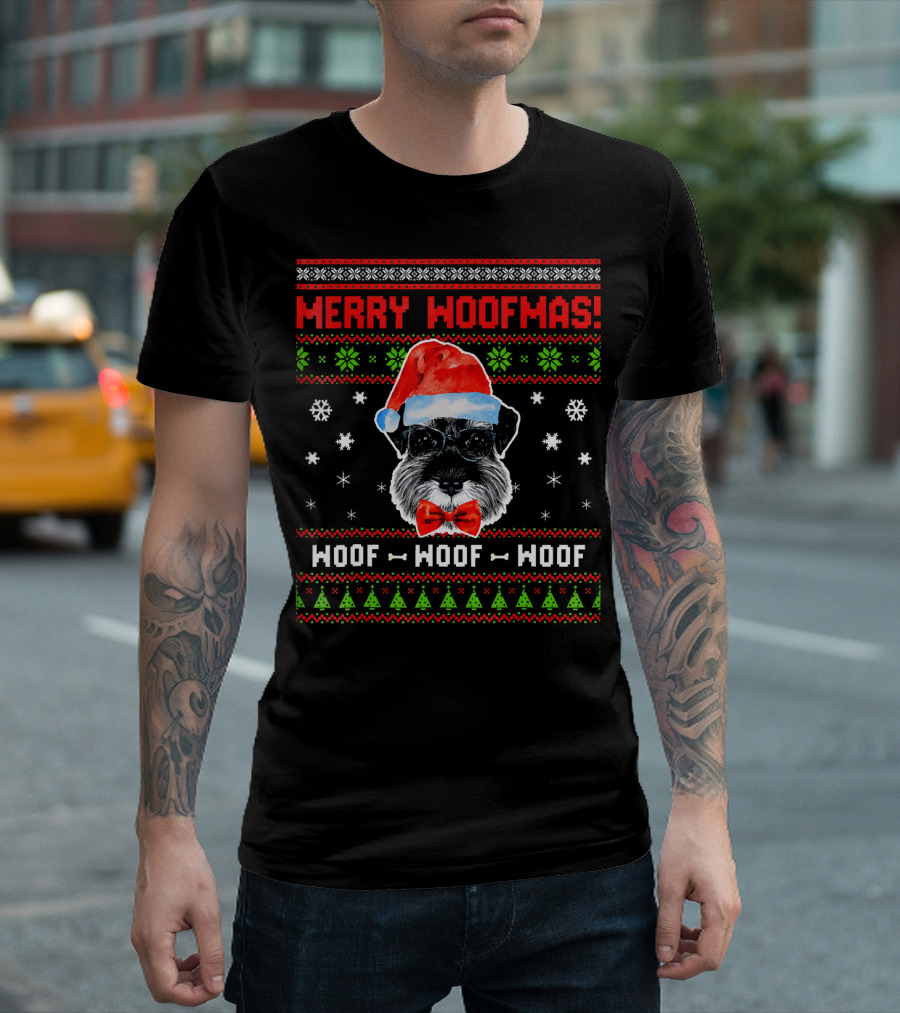 Merry Woofmas Giant Schnauzer Dog Santa Hat Christmas T-Shirt