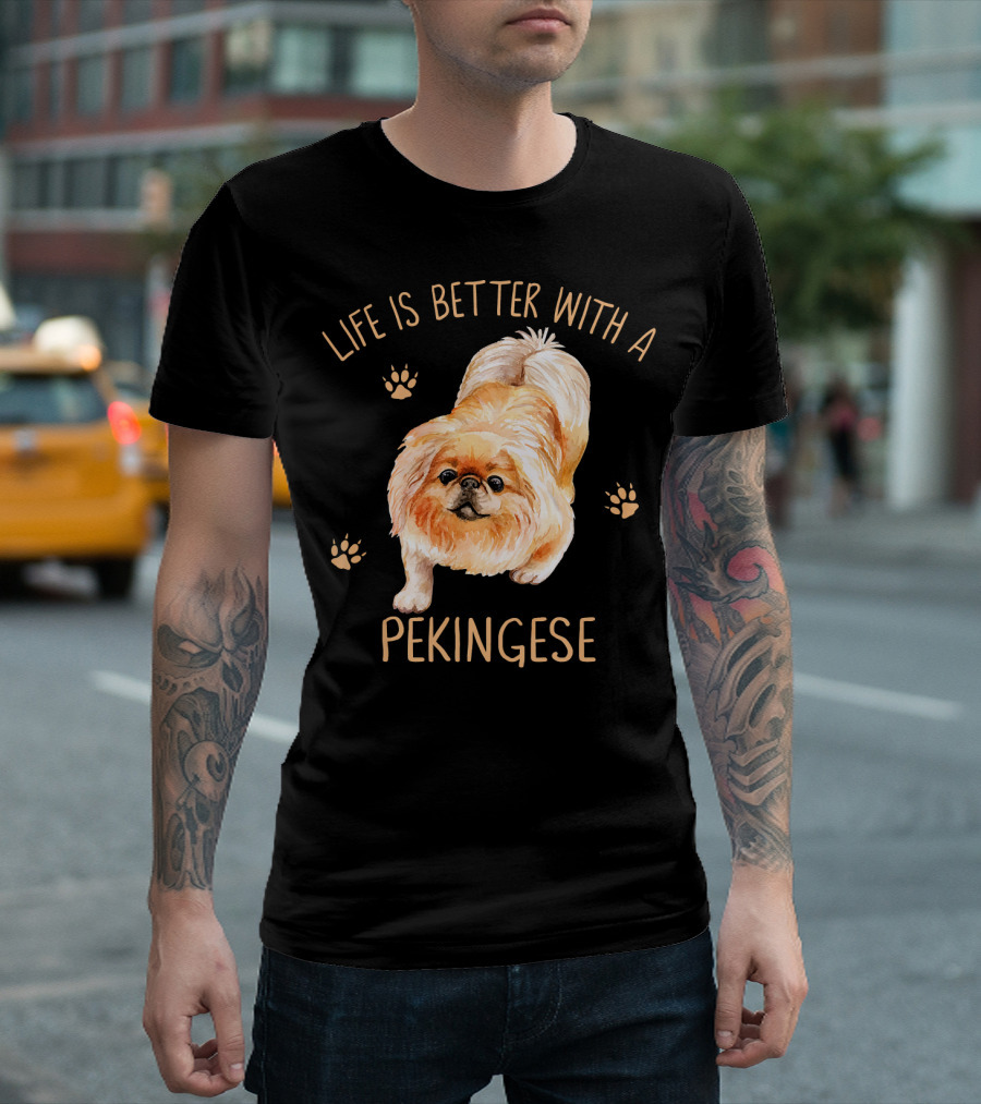 Life Is Better With A Pekingese Cute Dog Paw Prints T-Shirt