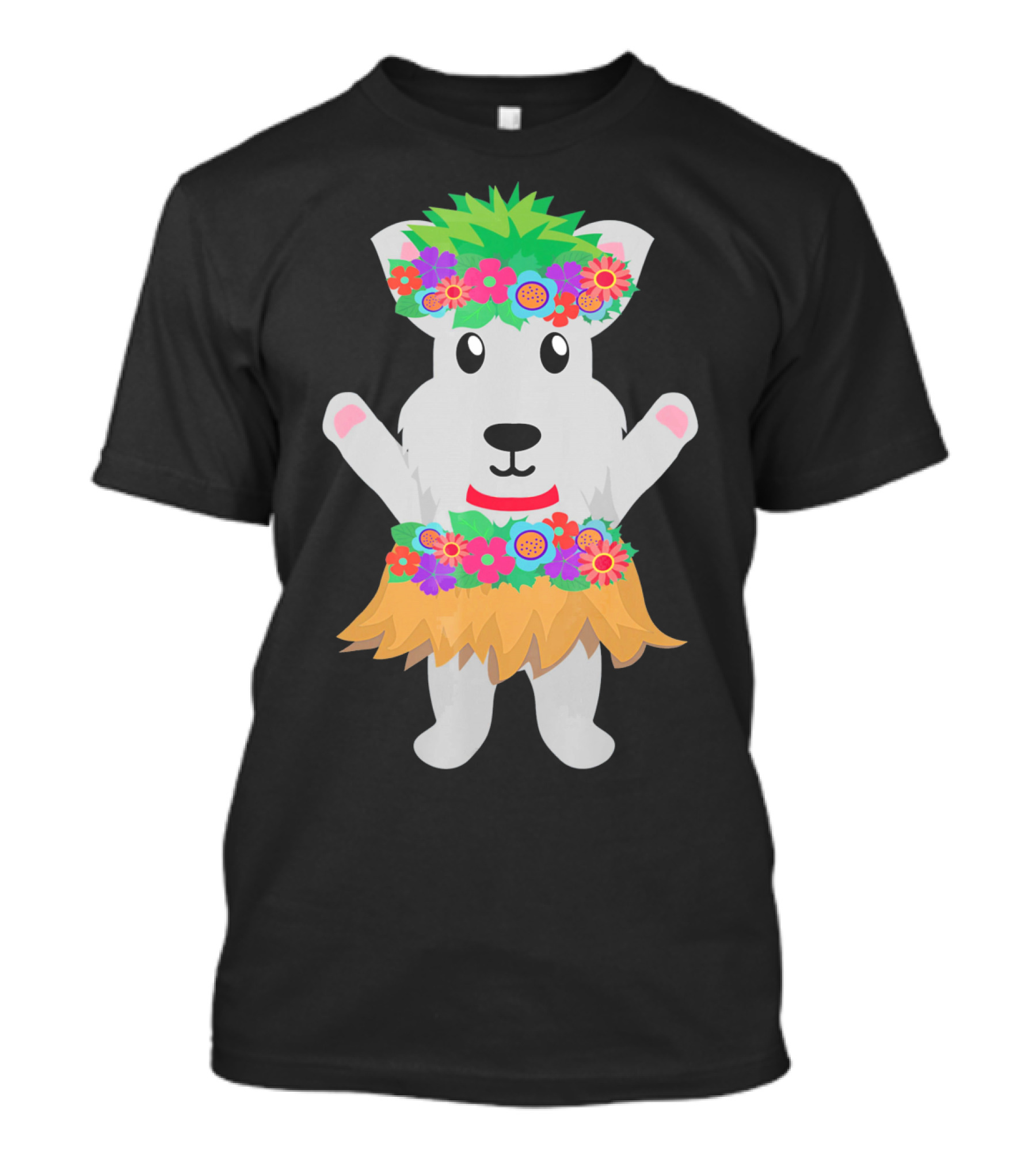 Funny Hawaiian Hula Dance Schnauzer With Floral Lei And Grass Skirt T-Shirt