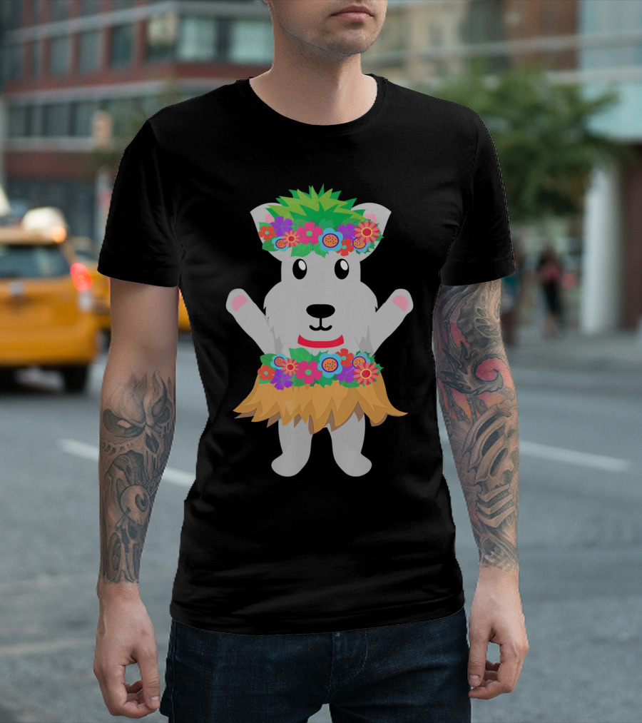 Funny Hawaiian Hula Dance Schnauzer With Floral Lei And Grass Skirt T-Shirt