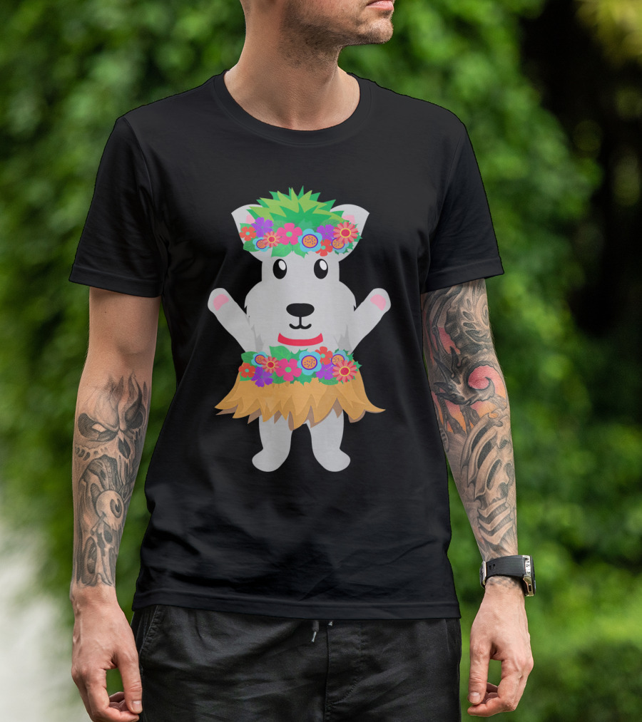 Funny Hawaiian Hula Dance Schnauzer With Floral Lei And Grass Skirt T-Shirt