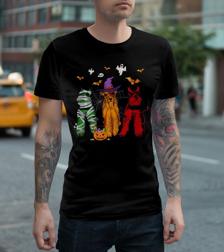 Halloween Schnauzer Trio Mummy Witch Devil T-Shirt
