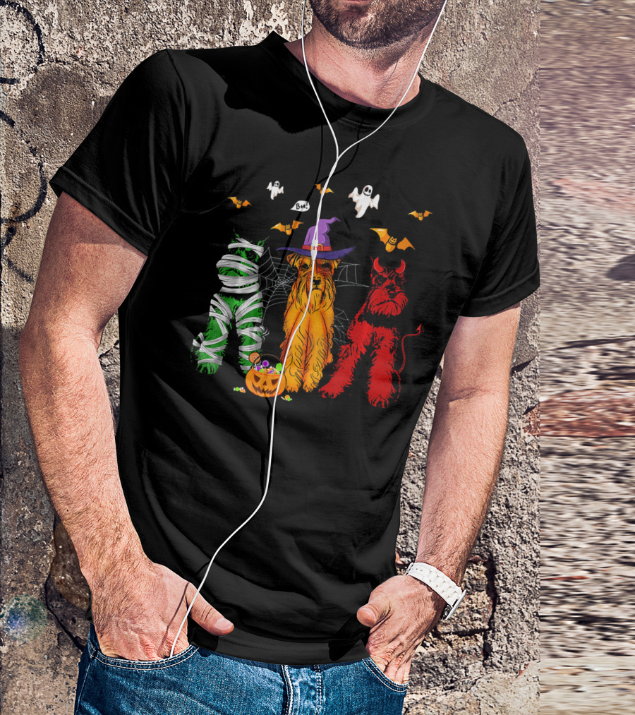 Halloween Schnauzer Trio Mummy Witch Devil T-Shirt