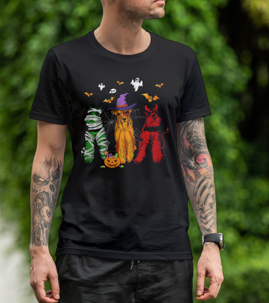 Halloween Schnauzer Trio Mummy Witch Devil T-Shirt