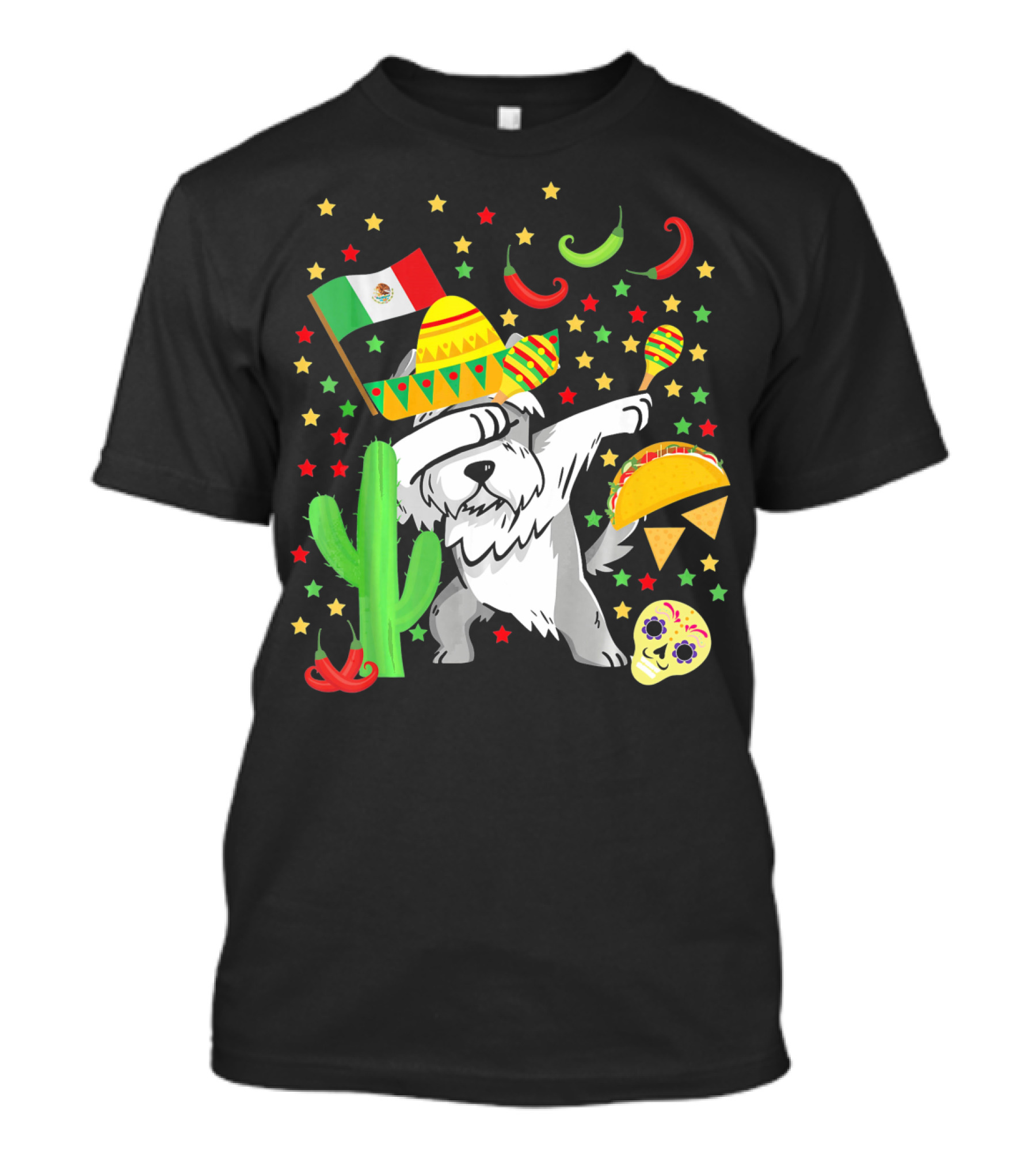Dabbing Schnauzer With Sombrero And Mexican Flag Cinco De Mayo T-Shirt