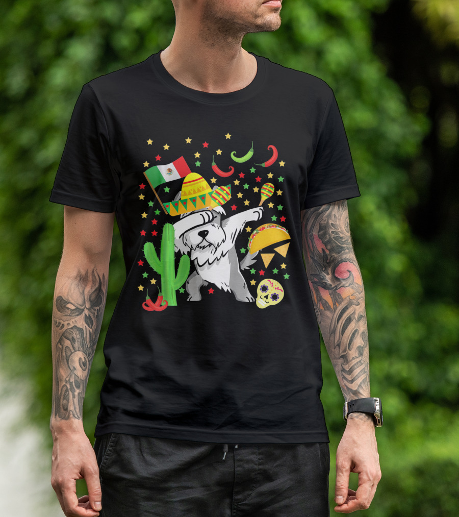Dabbing Schnauzer With Sombrero And Mexican Flag Cinco De Mayo T-Shirt