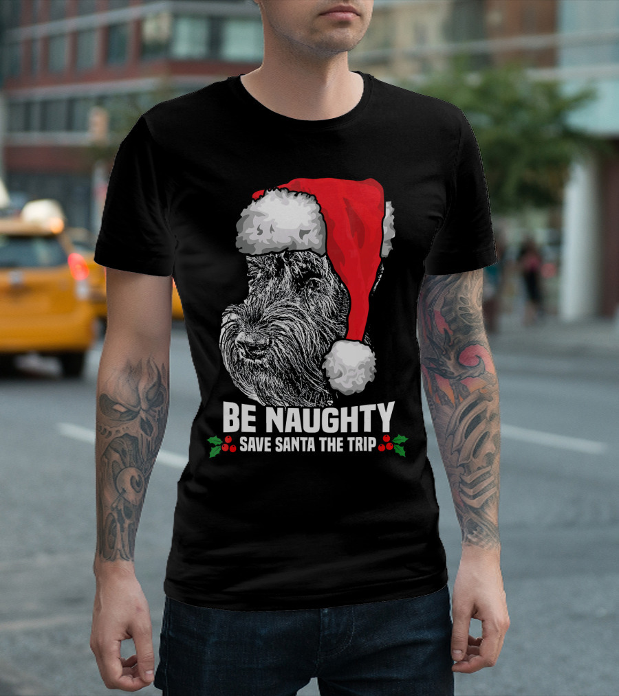 Be Naughty Save Santa the Trip Giant Schnauzer Christmas Hat T-Shirt