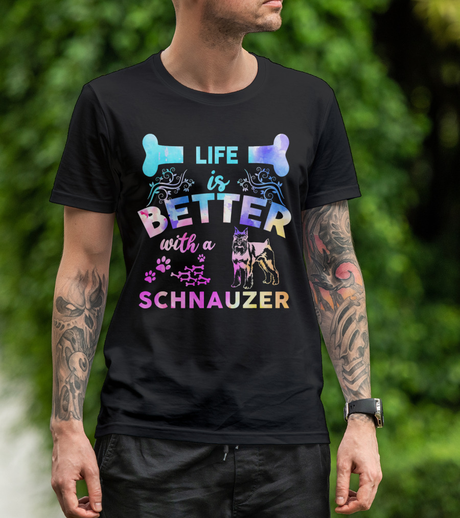 Life Is Better With A Schnauzer Colorful Dog Bones And Paws T-Shirt