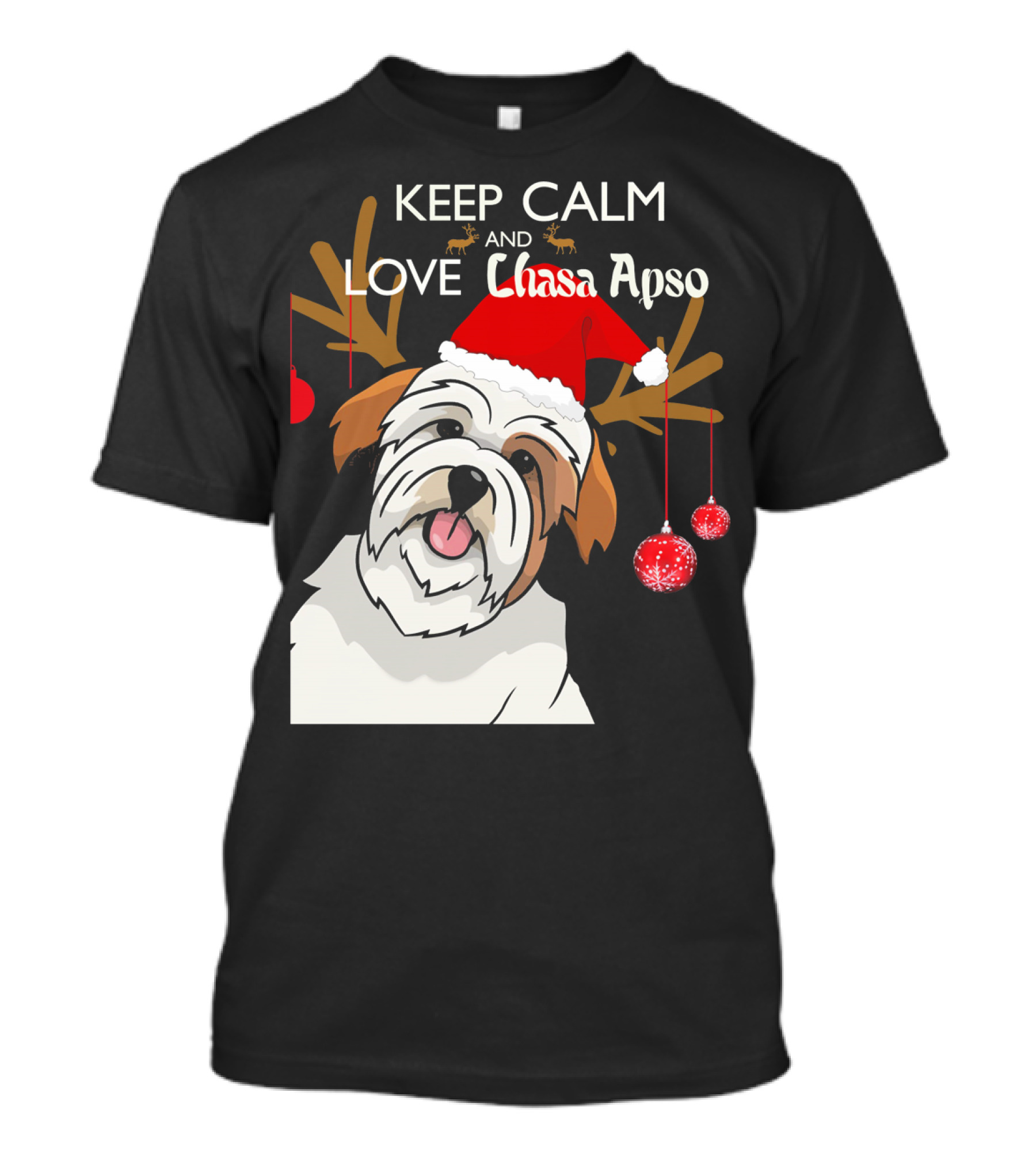 Keep Calm And Love Lhasa Apso Reindeer Santa Hat T-Shirt