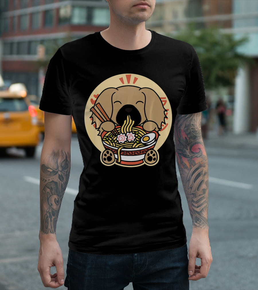 Pekingese Dog Enjoying Ramen Noodles With Chopsticks T-Shirt