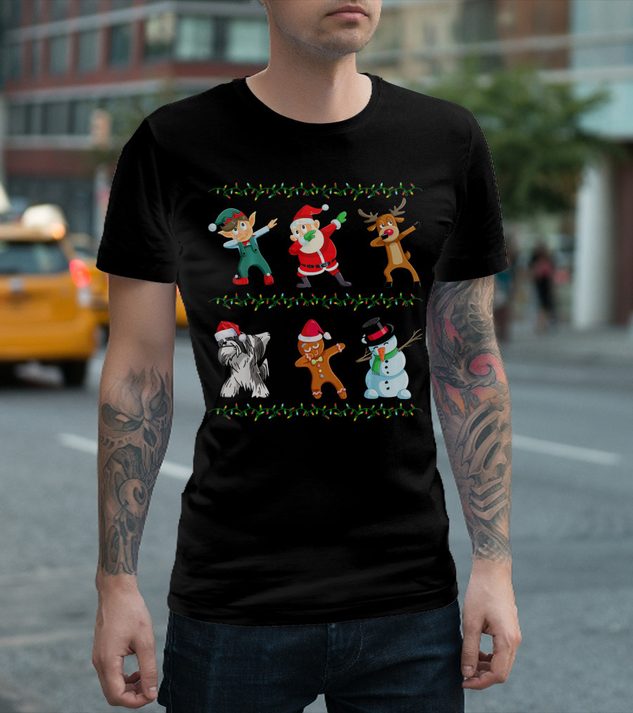 Funny Dabbing Santa Lhasa Apso and Friends Christmas Characters T-Shirt
