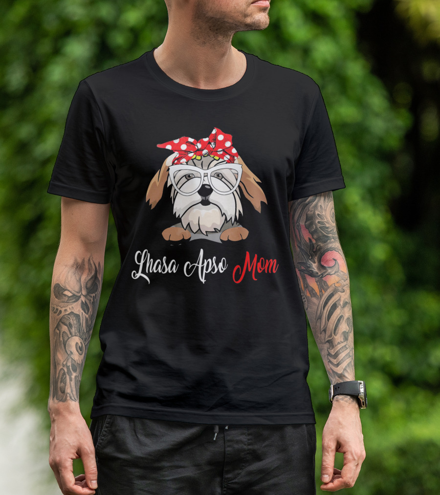 Lhasa Apso Mom Bow Glasses T-Shirt