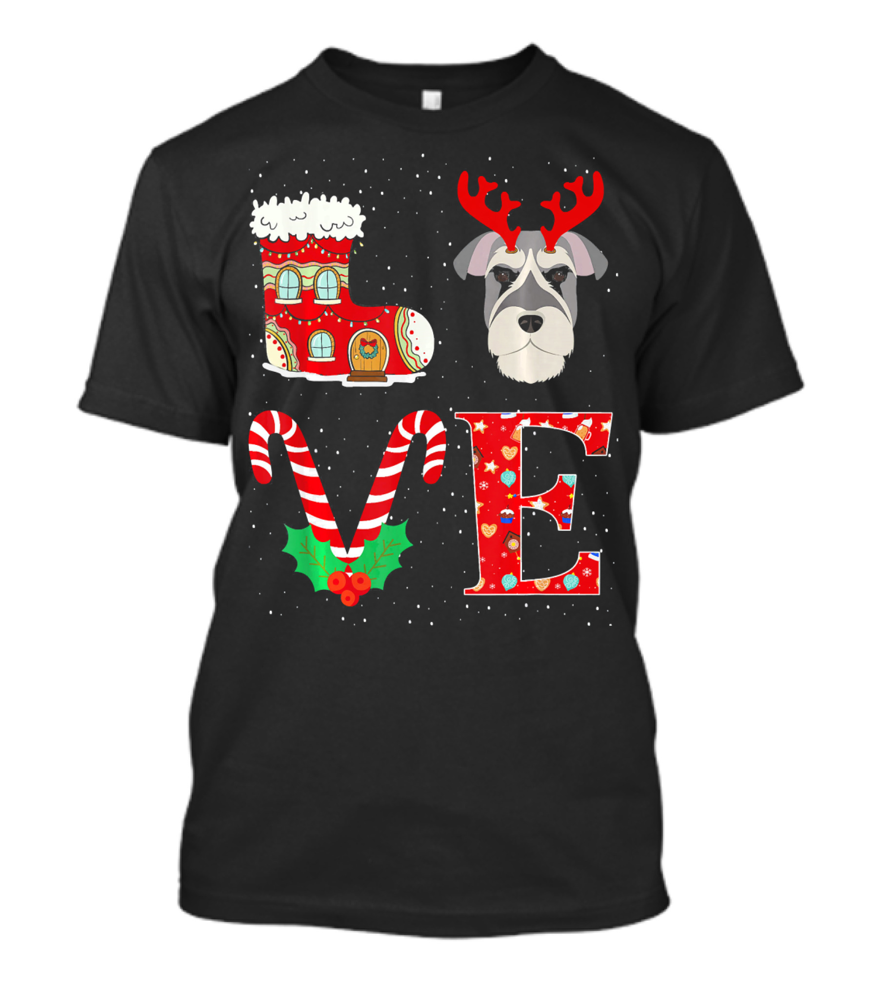Love My Schnauzer Reindeer Horns Christmas Candy Cane Boot T-Shirt