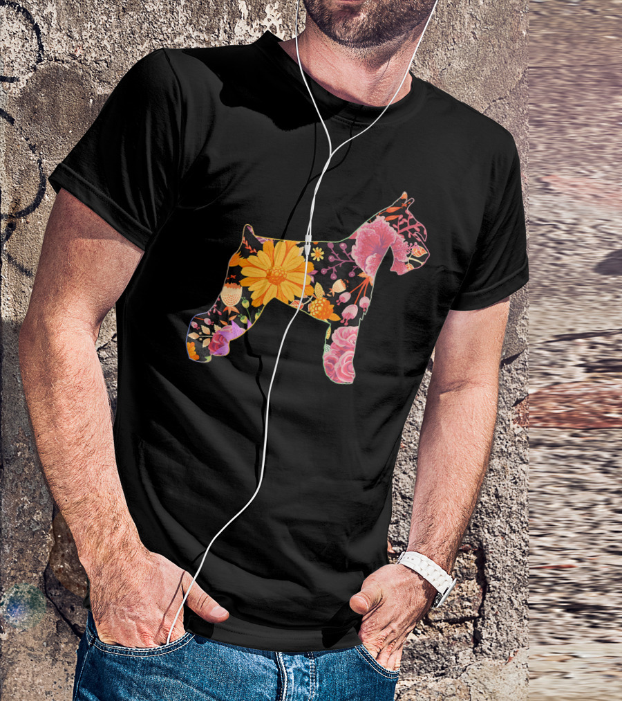 Floral Flower Vintage Retro Mini Schnauzer T-Shirt
