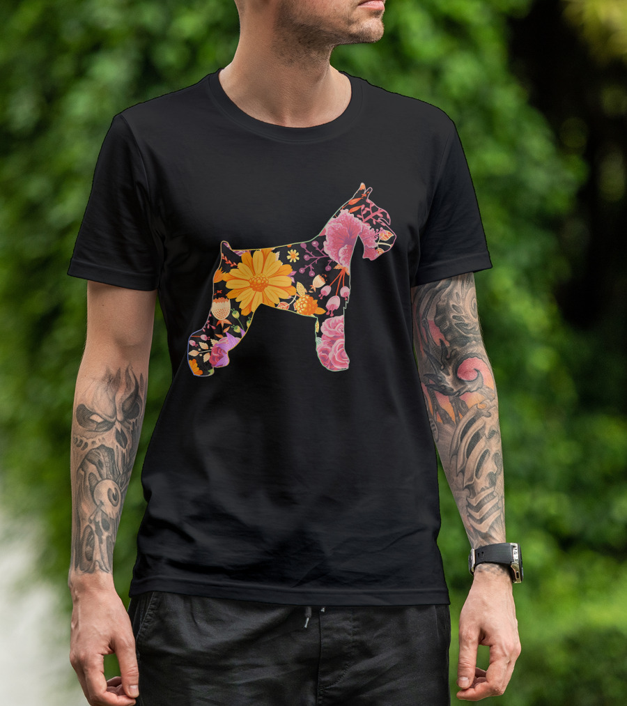Floral Flower Vintage Retro Mini Schnauzer T-Shirt