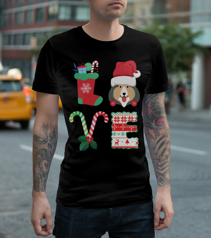 Love My Pekingese Christmas Dog with Festive Holiday Stocking and Candy Cane T-Shirt