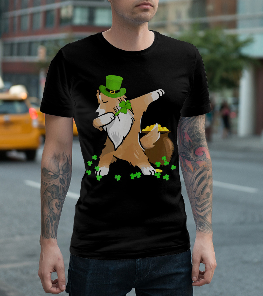 Sheltie Dabbing Shamrock Dog St. Patrick's Day T-Shirt