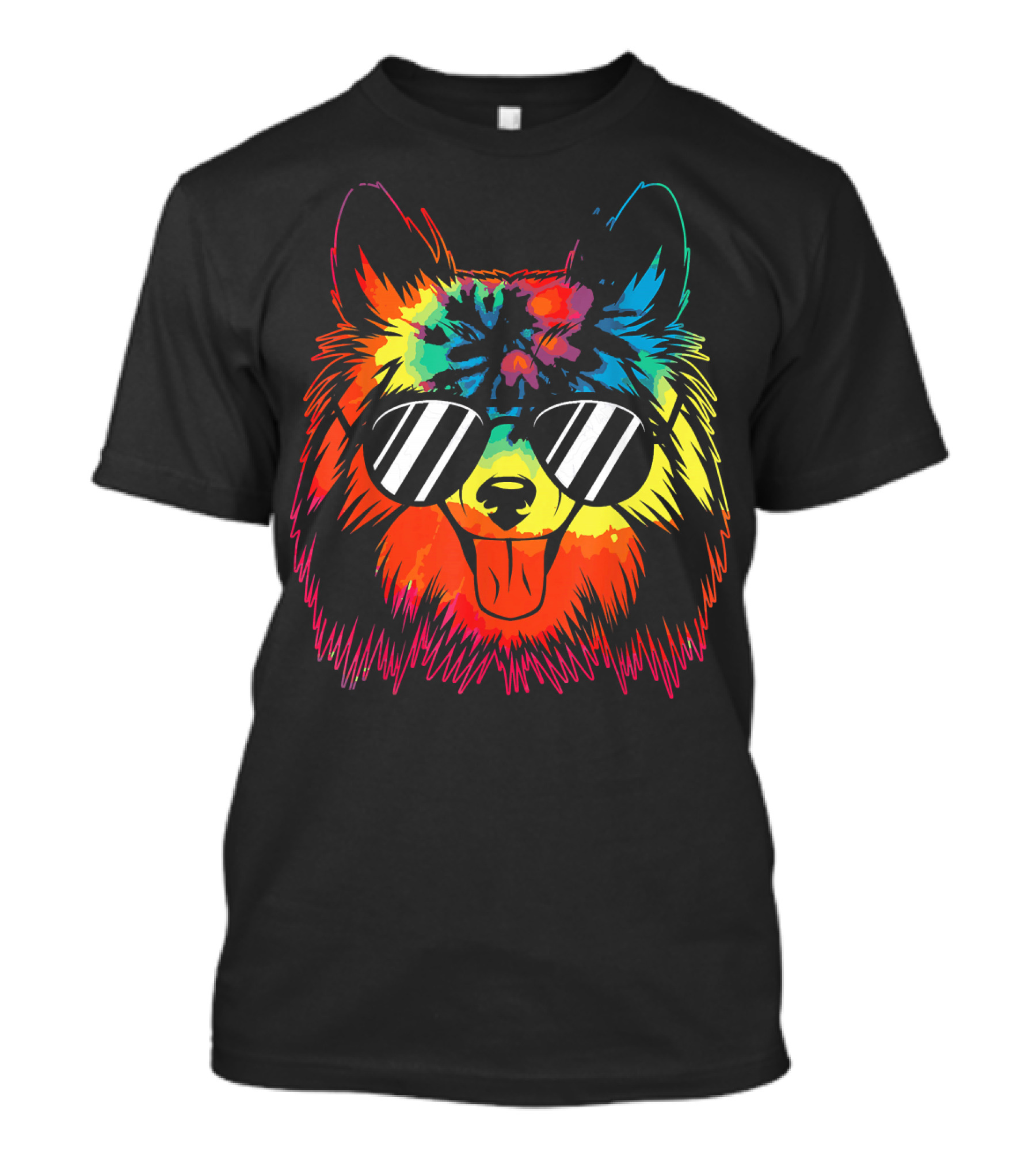 Sheltie Dog Tie Dye Sunglasses Psychedelic Rainbow T-Shirt