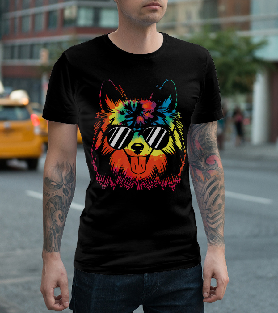 Sheltie Dog Tie Dye Sunglasses Psychedelic Rainbow T-Shirt