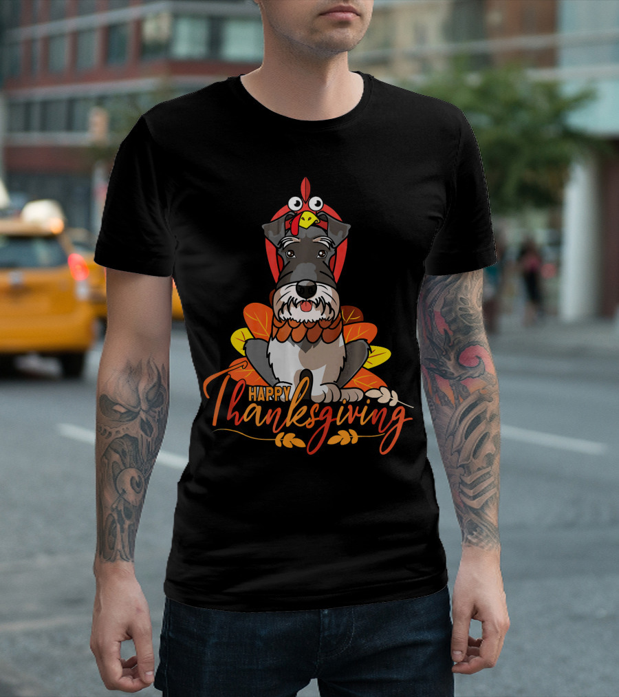 Happy Thanksgiving Funny Dog Costume Miniature Schnauzer T-Shirt