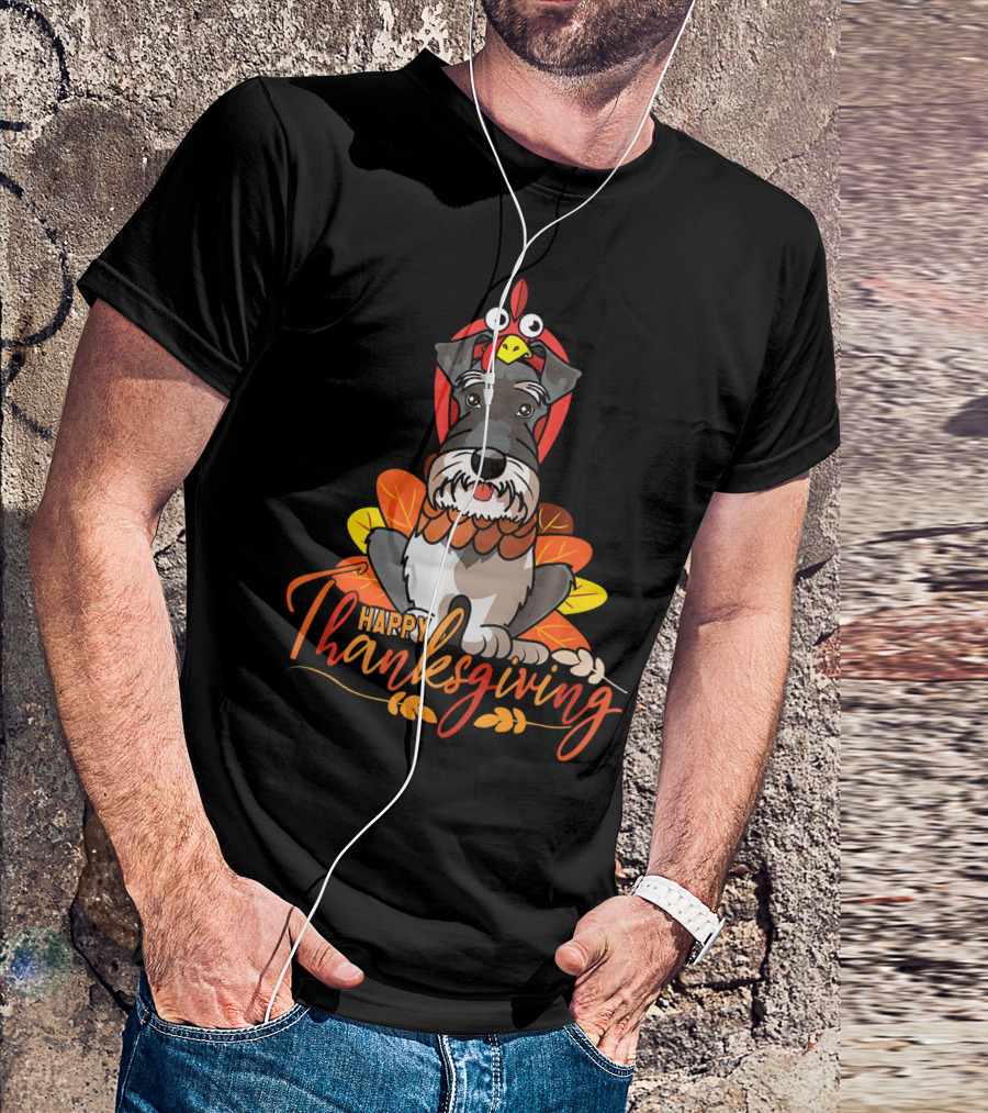 Happy Thanksgiving Funny Dog Costume Miniature Schnauzer T-Shirt