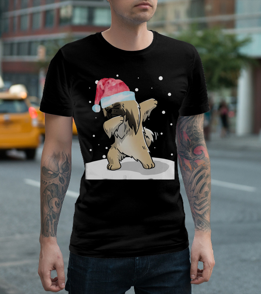 Dabbing Pekingese Dog Funny Dab Christmas Santa Hat T-Shirt