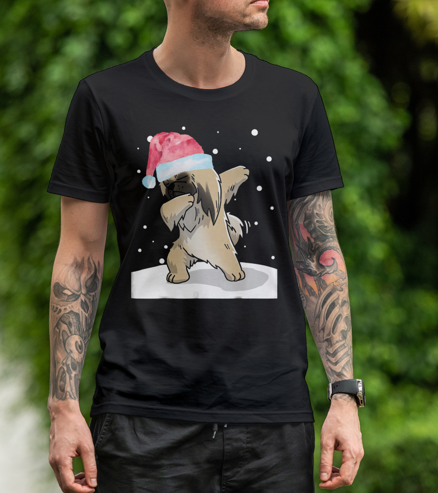 Dabbing Pekingese Dog Funny Dab Christmas Santa Hat T-Shirt
