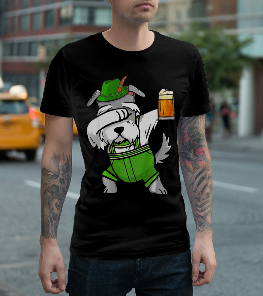 Dabbing Schnauzer In Lederhosen With Oktoberfest Beer T-Shirt
