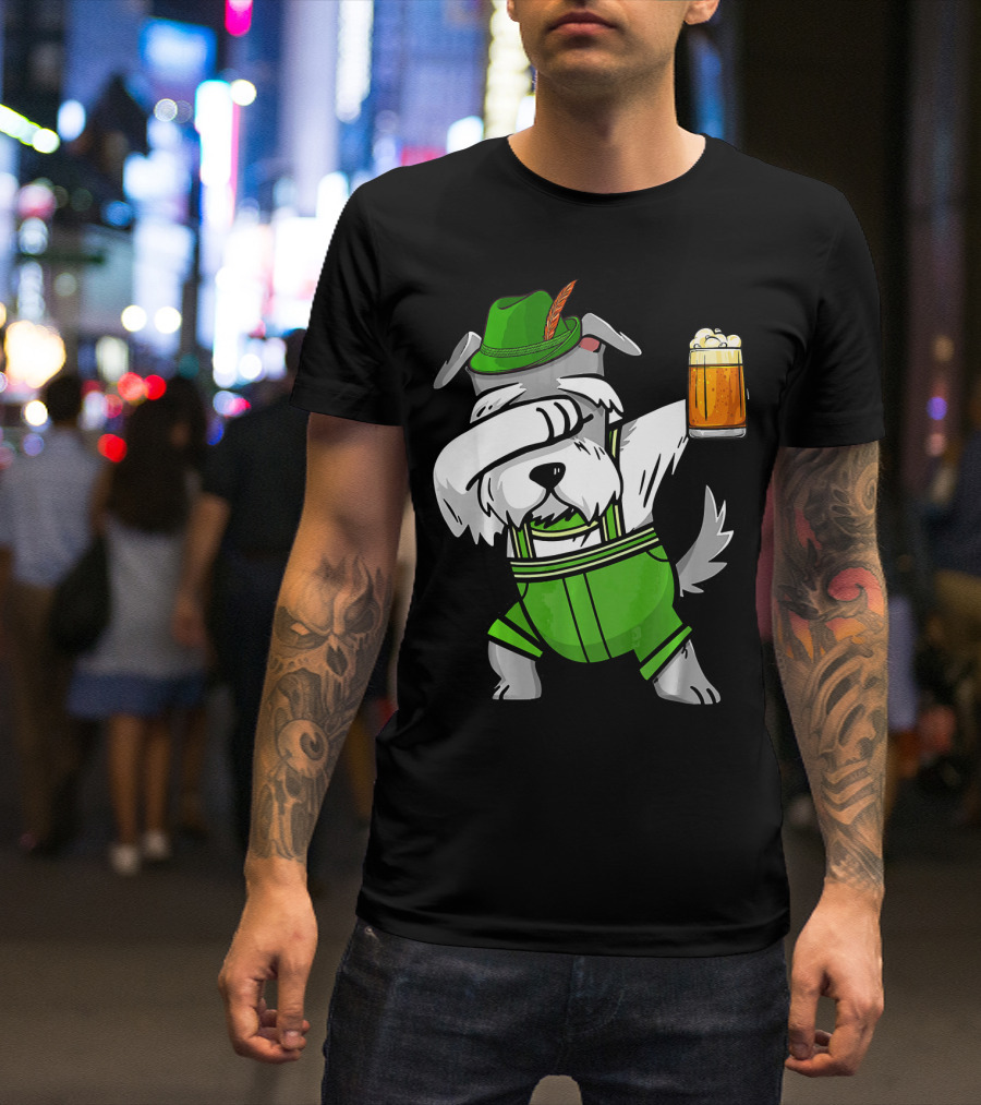 Dabbing Schnauzer In Lederhosen With Oktoberfest Beer T-Shirt