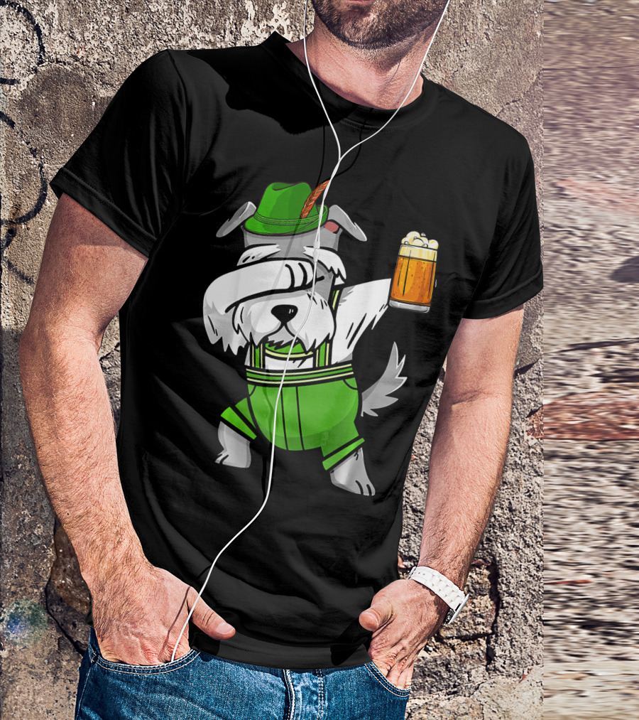 Dabbing Schnauzer In Lederhosen With Oktoberfest Beer T-Shirt