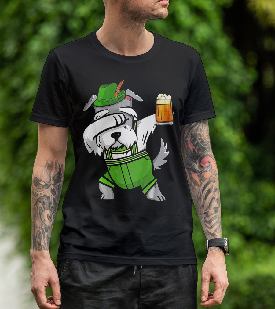 Dabbing Schnauzer In Lederhosen With Oktoberfest Beer T-Shirt
