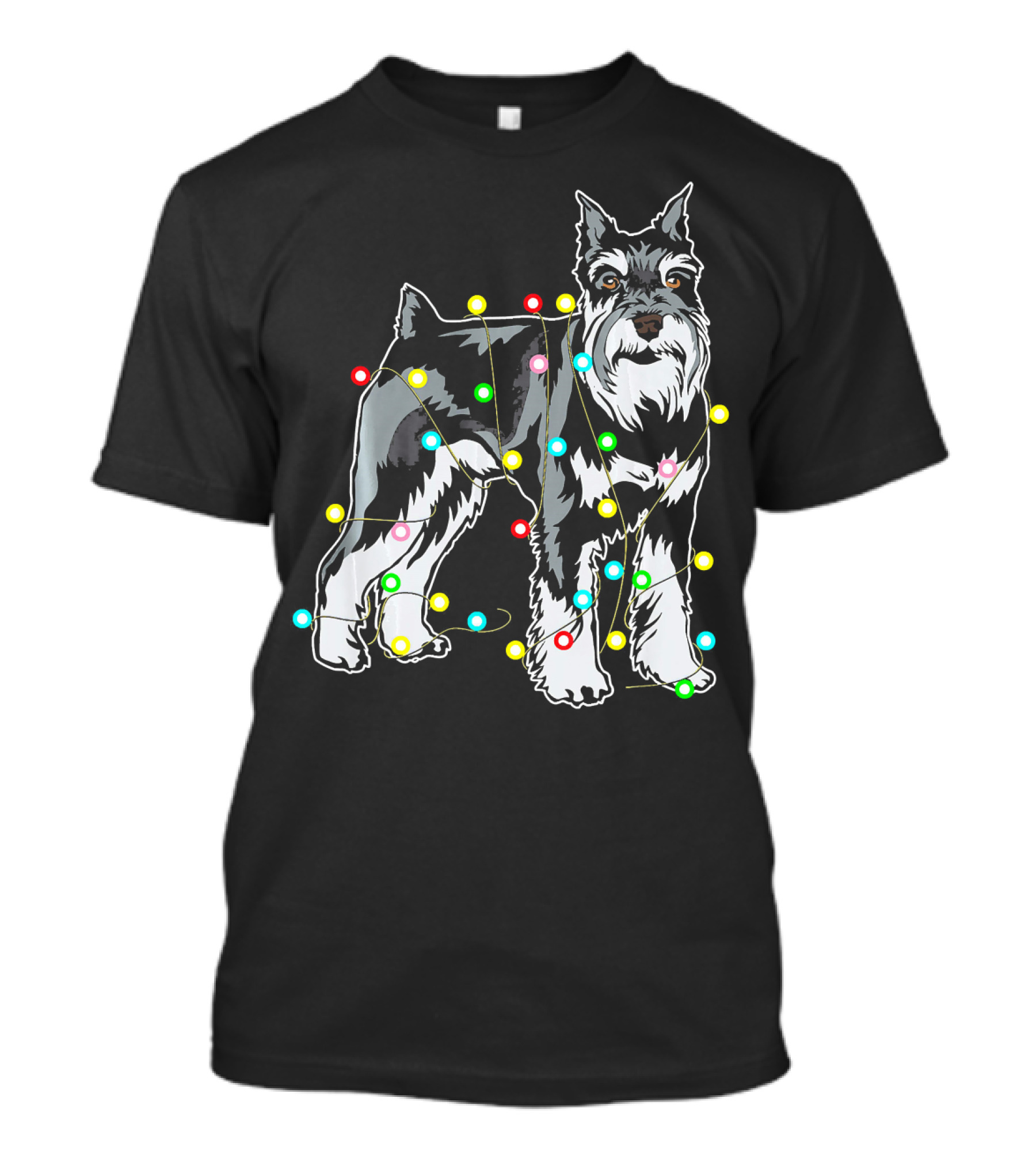 Schnauzer Entangled In Christmas Lights For Dog Lovers T-Shirt