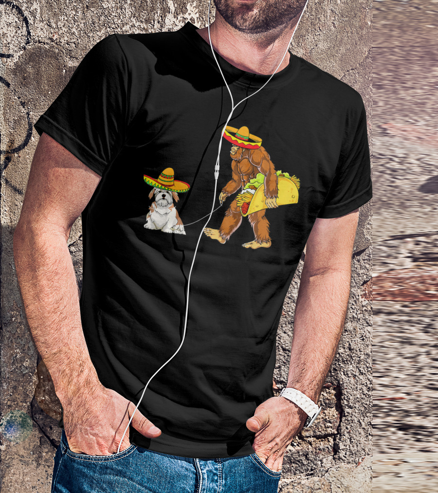 Cinco De Mayo Bigfoot Taco Lhasa Apso Sombrero Duo T-Shirt